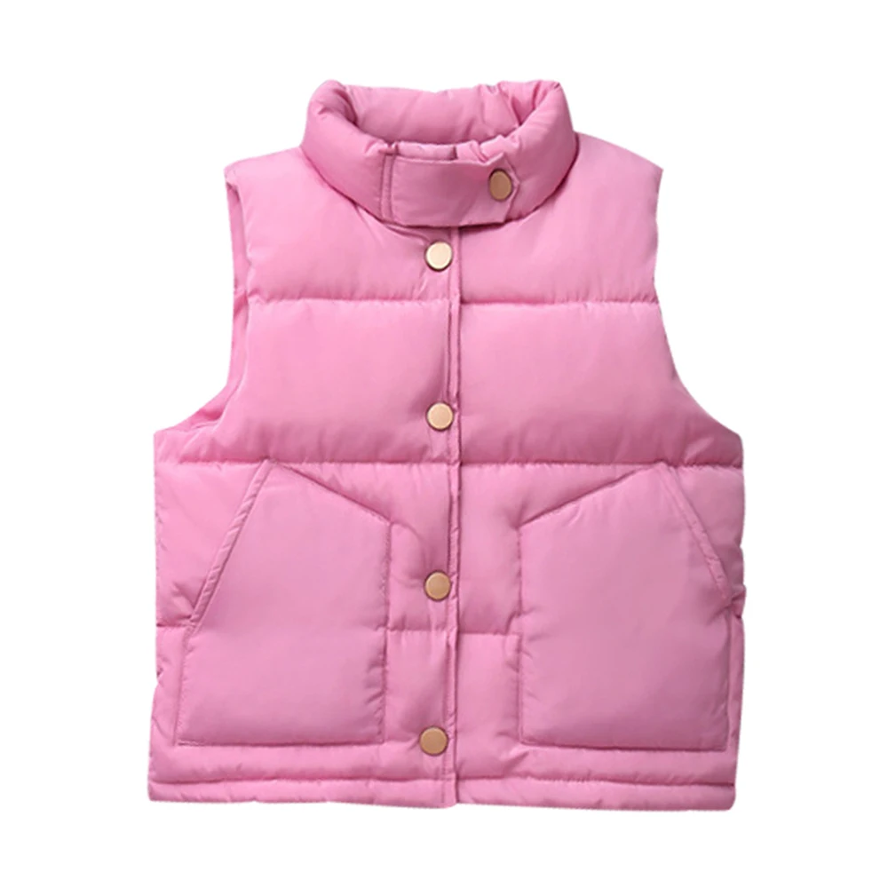 Mudkingdom Kids Puffer Vest Baby Warm Winter Waistcoat Jacket Light Solid Sleeveless Button Coat Toddler Children Autumn Clothes