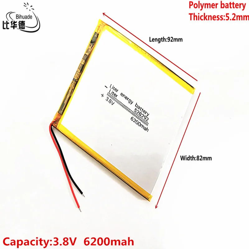 Good Qulity Liter energy battery 3.8V,6200mAH 528292 Polymer lithium ion / Li-ion battery for tablet pc BANK,GPS,mp3,mp4