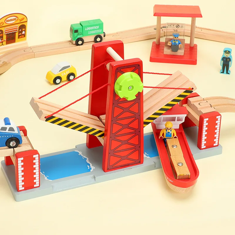 Lifting big suspension bridge compatible brand wooden track small train track bridge accessories track scene educational toys