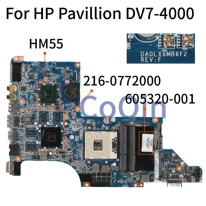 

605320-001 605320-501 Laptop motherboard For HP Pavillion DV7T DV7-4000 HD5650M Mainboard DA0LX6MB6F2 DA0LX6MB6H1 HM55 DDR3