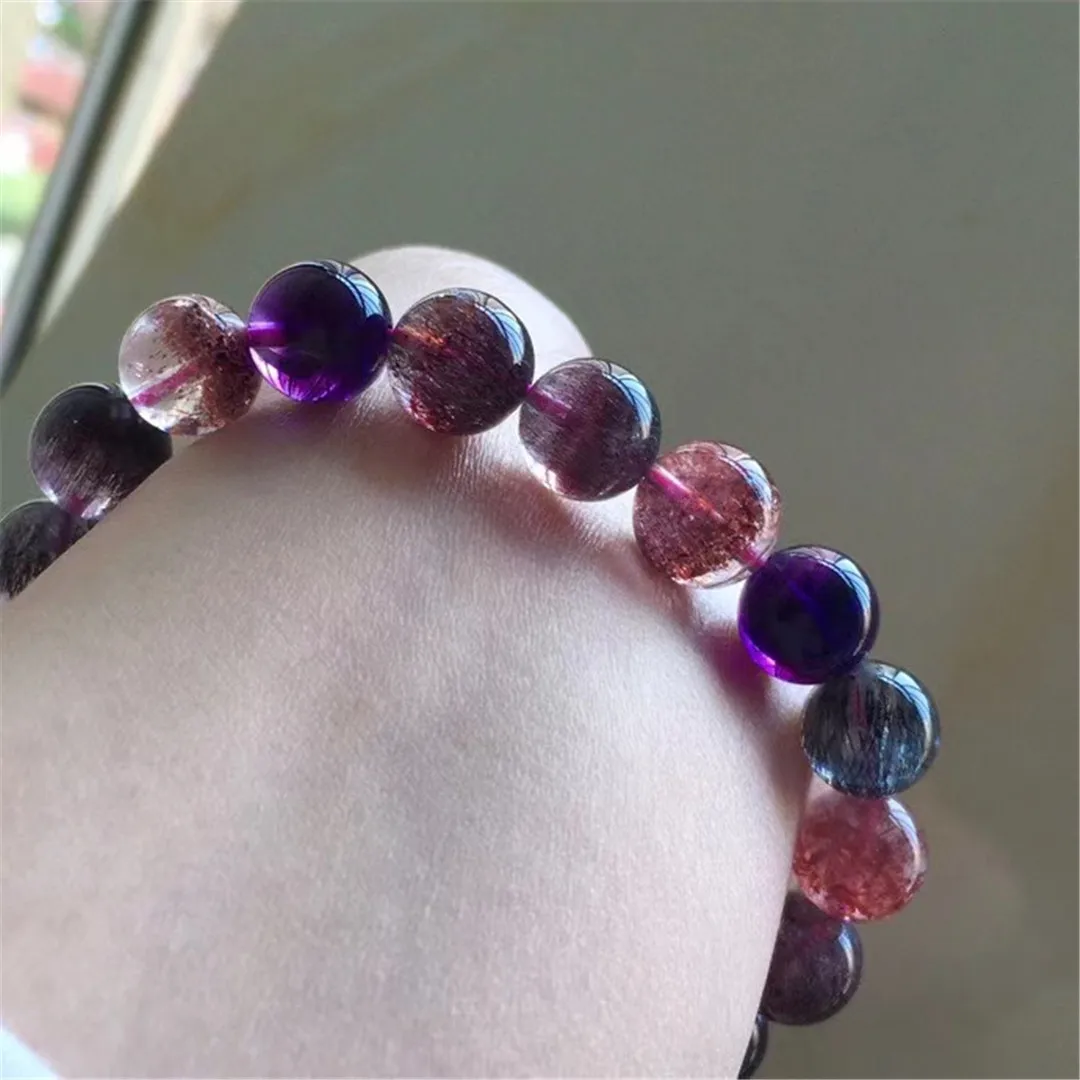 10mm Natural Super Seven Melody Lepidocrocite Rutilated Bracelet For Woman Men Gift Quartz Crystal Beads Jewelry Strands AAAAA