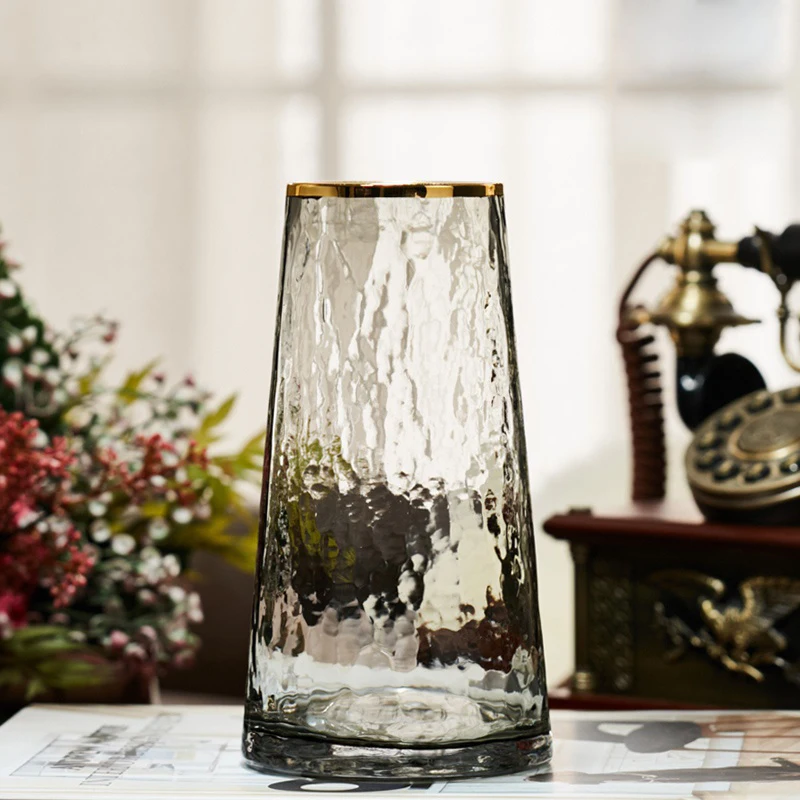 Europe Hammered Gilded Glass Vase Hydroponic Systems Terrarium Flower Bottle Wedding Ornaments Home Decoration Accessories