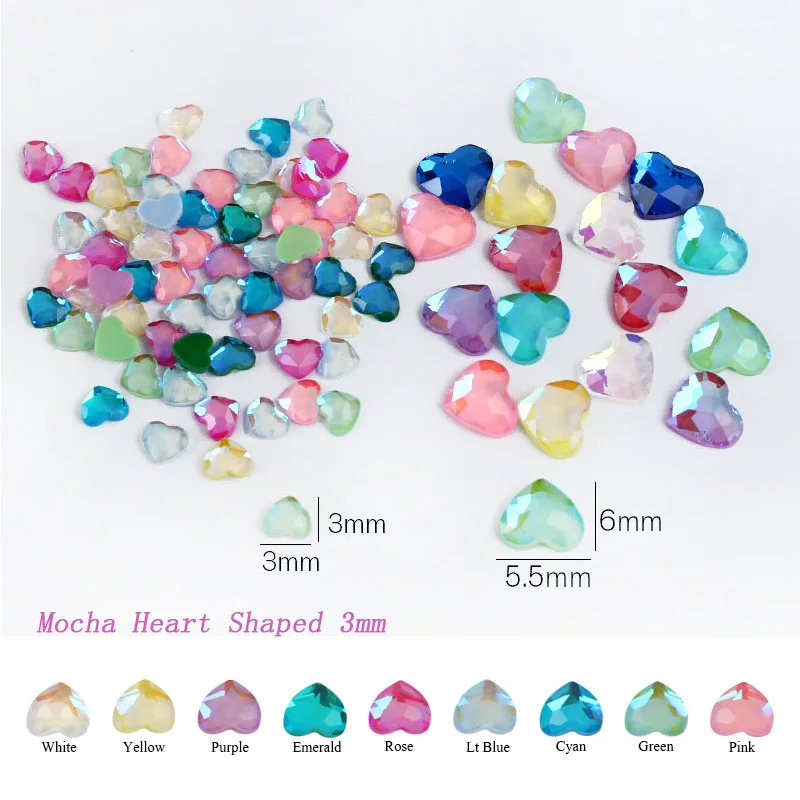 30/100pcs New Mocha Heart-shaped 3mm Nail Art Rhinestones Nails Art Decorations Crystal Glass Stone for 3D Nail Decoration