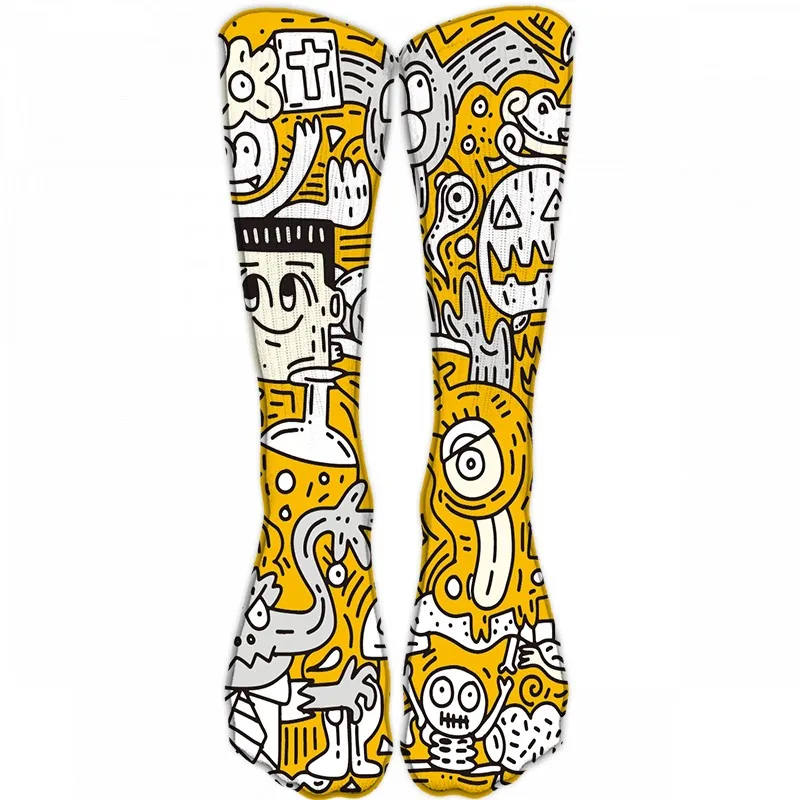 New Mens Sock Brand Funny Cartoon Doodle Pattern Hip Hop Cool Socks For Women Happy Harajuku Skate Long Socks Colorful