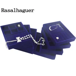 Cajón organizador de almacenamiento azul hecho a mano, caja de joyería artesanal, 9 opciones, terciopelo suave, pendientes, collares, colgantes, pulsera, bandeja