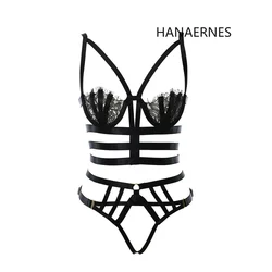 HANAERNES Crop top open chest cage harness bra fetish wear bottom panties body harness sexy lingerie bondage harness body suit