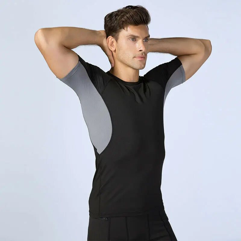 Men Short Sleeve Fitness Elastic Running Sport T-shirt Compression Shirts Bodybuilding Apparell Tights Quick Drying Tops S-2XL