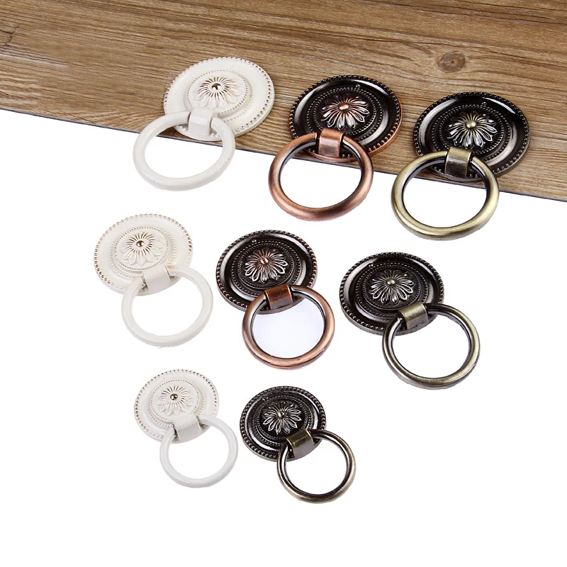 Vintage Cabinet Manopola Del Cassetto Dresser Armadio di Goccia Anello Maniglia Vintage Cassetto Manopole Bronzo Rame Tiro Bianco Rotondo Anelli di Maniglie