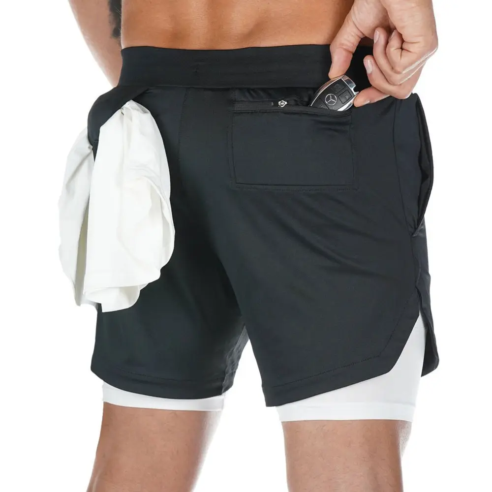 Pantalones cortos 2 en 1 para hombre, Shorts de secado rápido para correr, gimnasio, Fitness, entrenamiento, playa, Verano