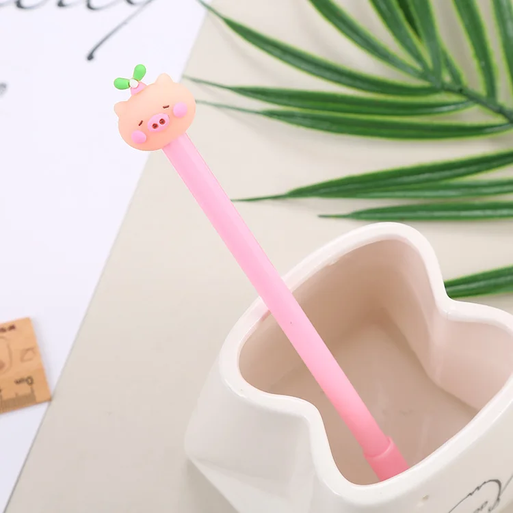 24 pcs Creative cartoon pig shape black gel pen cute student exam stationery kawaii school supplies escolar material escolar