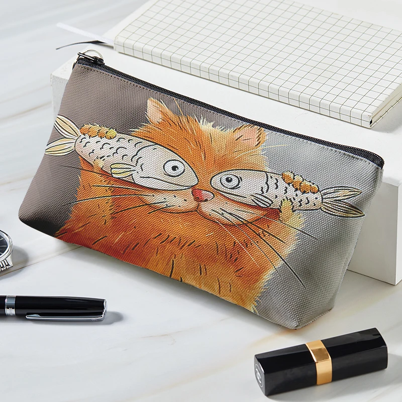 Neceser de viaje con estampado de gato para mujer, bolsa de almacenamiento de maquillaje, organizador de cosméticos de gran capacidad, estuche de