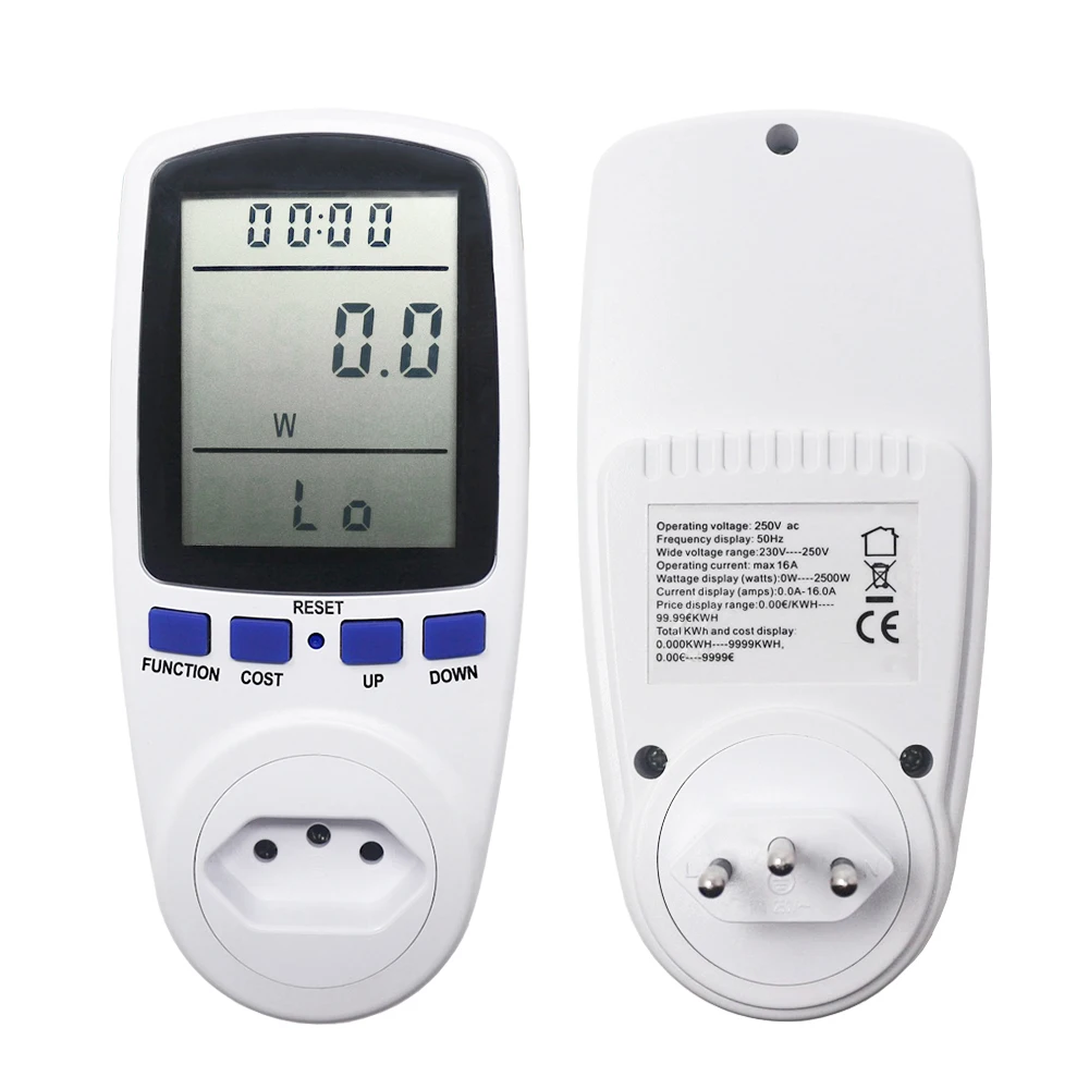 BR Plug Socket Digital Wattmeter Meter Power Consumption Watt Energy Meter KWh AC 250V Electricity Analyzers Monitors