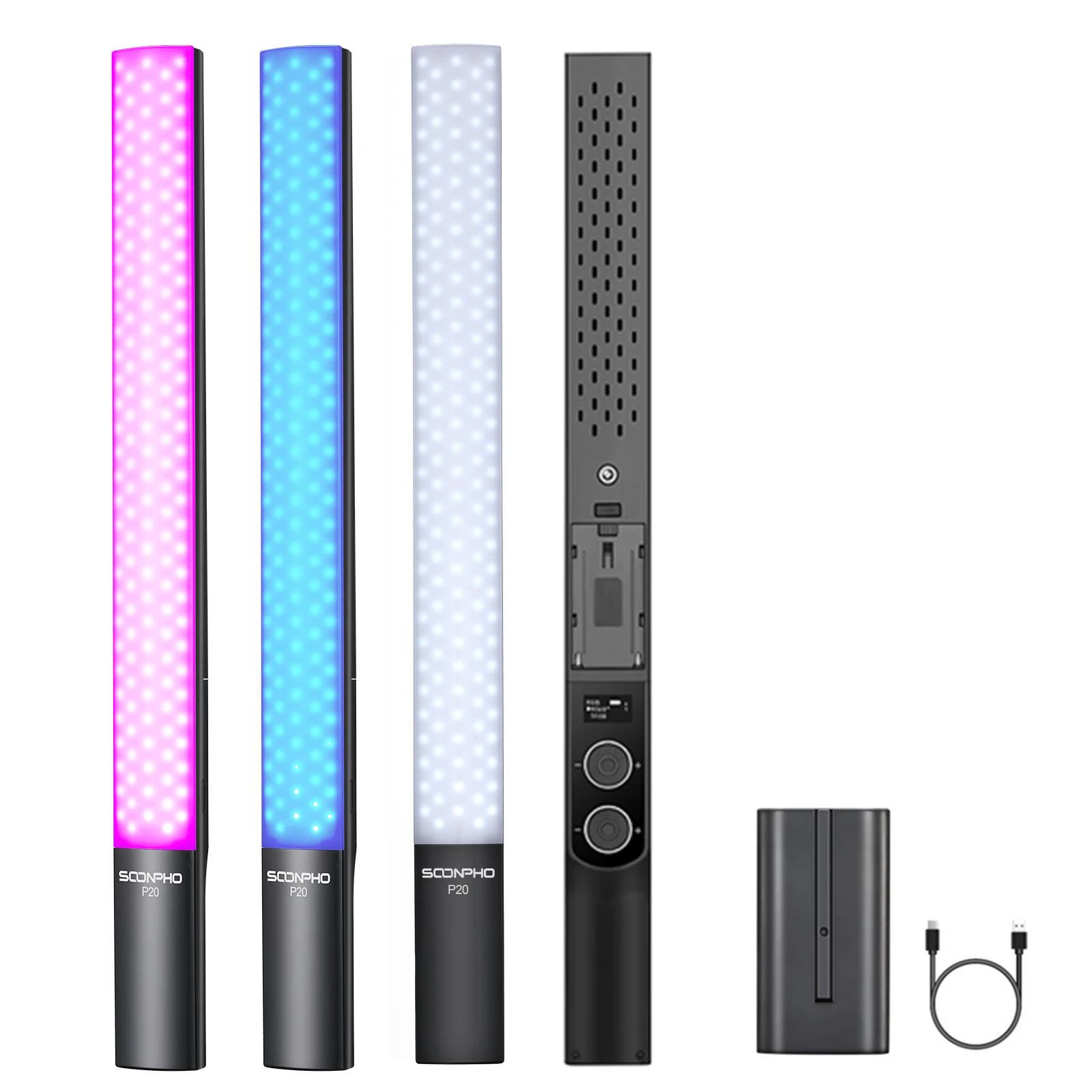 A vara handheld p20 conduziu a luz de vídeo 2500k a 8500k rgb colorida ao ar livre da fotografia do casamento com bateria 4400mha