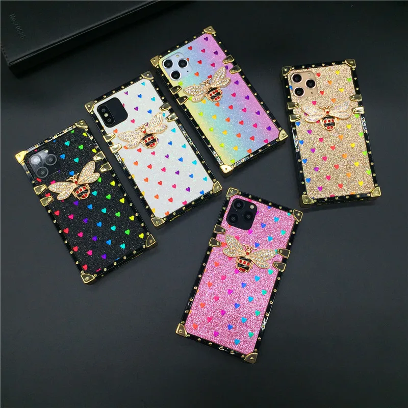 Luxury Bling Love Heart Cover Gold Glitter Bee Case for Samsung S24 Ultra S23 Plus S21 Note 20 10 9 S20 FE S22 Ultra S10