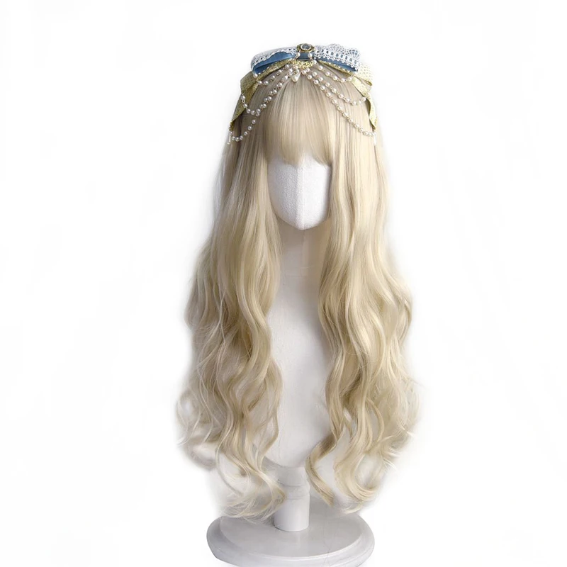 Doll beige Lolita wig cute light golden brown Mori long curly hair