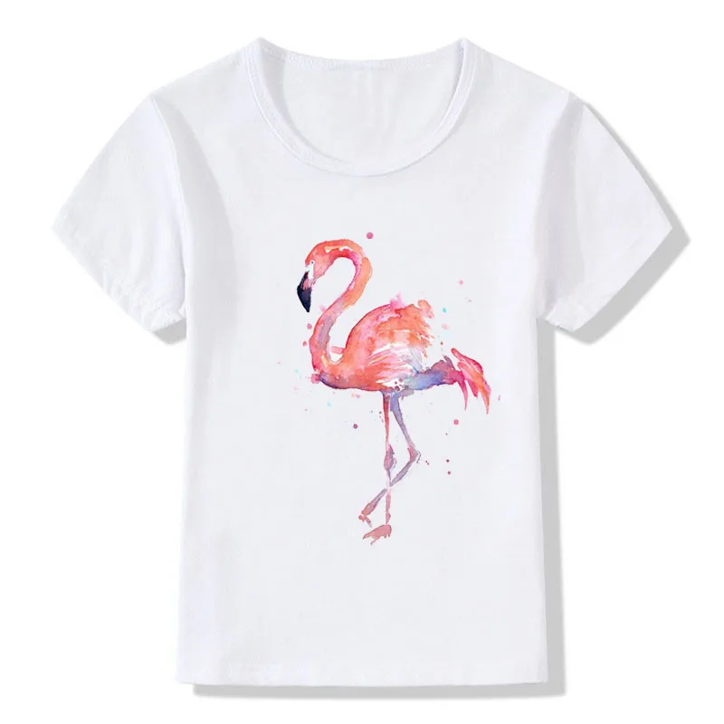 

Hot Flamingo Print Children T-shirt Long Sleeve Casual Autumn Tops Kids O-neck White T shirt CT-1976