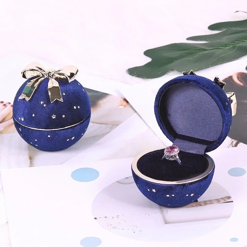 

Round Shape Full Star Corduroy Jewelry Box Bow Knot Luxury Jewelry Display Ring Pendant Box