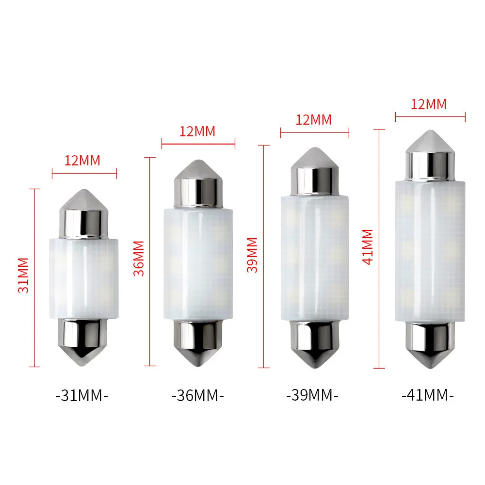 100PCS led car festoon C5W Bulb Festoon 3030 12V-24V Ceramic 31mm C3W 3030 36MM 39mm 41mm Reading Interior Lighting