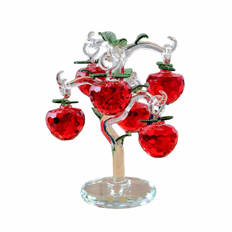 Glass Crystal Apple Tree with 6pcs Apples Fengshui Crafts Home Decor Figurines Christmas New Year Gifts Souvenirs Decor Ornament