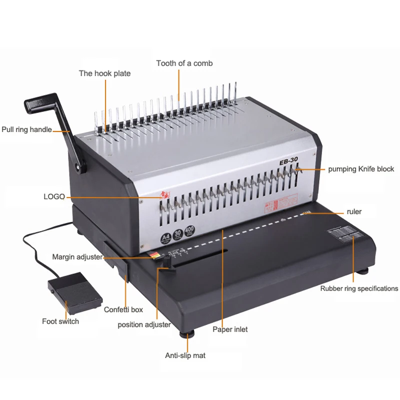 electric comb binding machine EB-30 A4 size  punching machine 21holes rubber ring clips dual-use binding machine