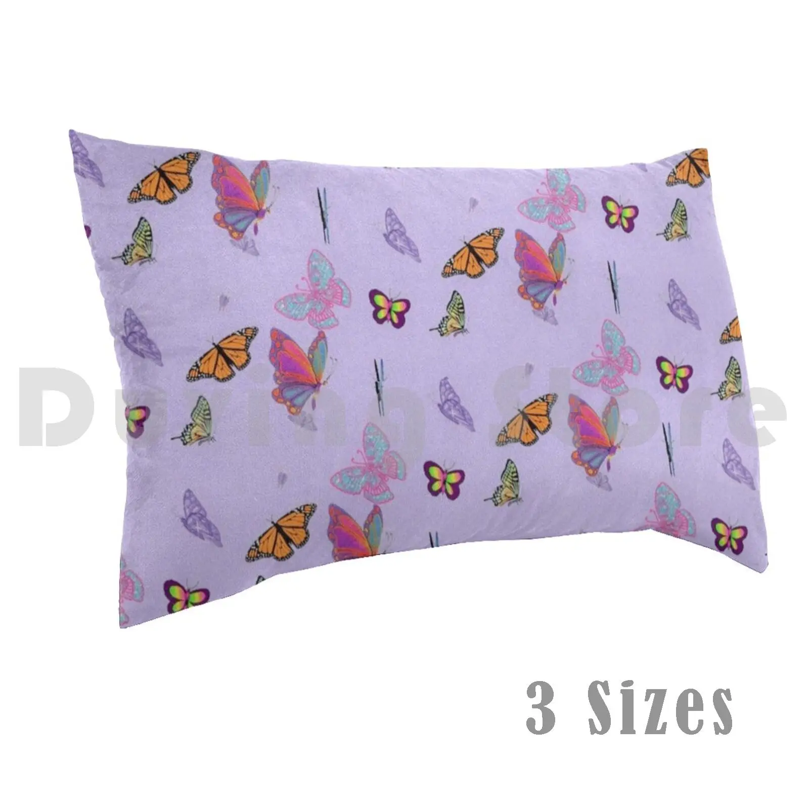 Multicoloured Butterflies Pillow Case Printed 50x75 Multicoloured Butterflies Pastel Pattern Cute Puprle