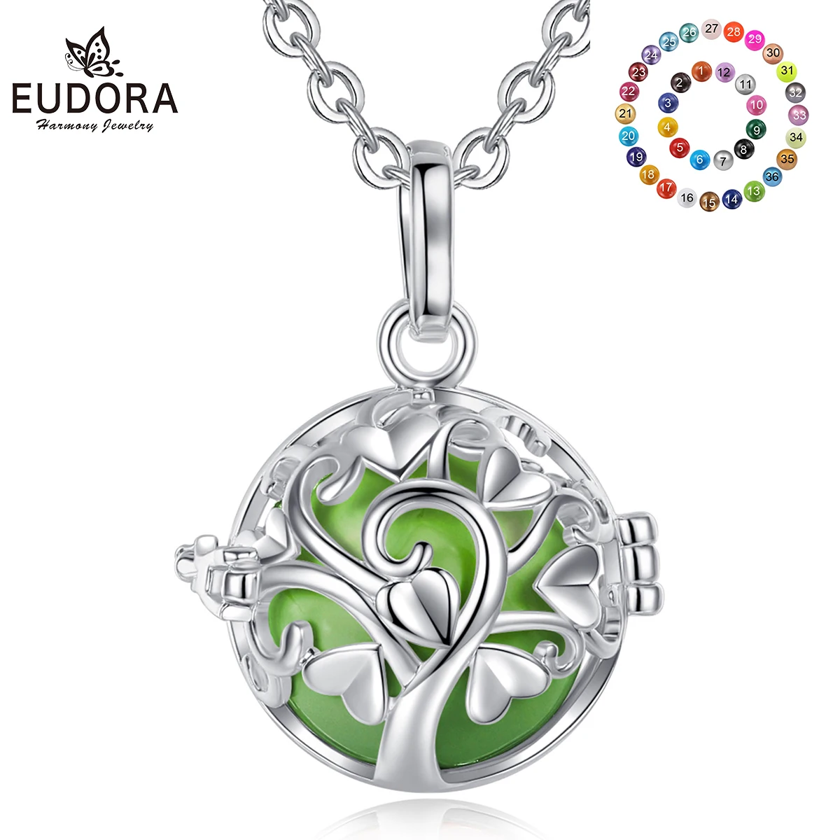 Eudora 18mm Fashion Tree of life Cage Harmony Ball Chime Bell Pendant Angel Caller Bola Necklace for Baby Pregnancy Jewelry H217