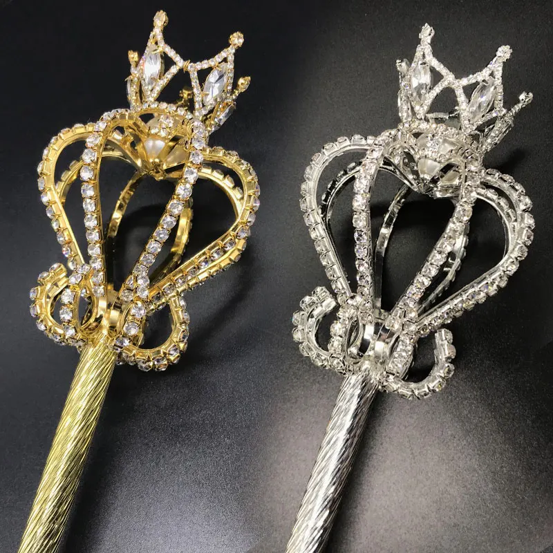 50cm Gold/Silver Color Queen Scepter Seamless Wand Bride Wedding Scepter Women Queen Party Costume Princess Wands Jewelry