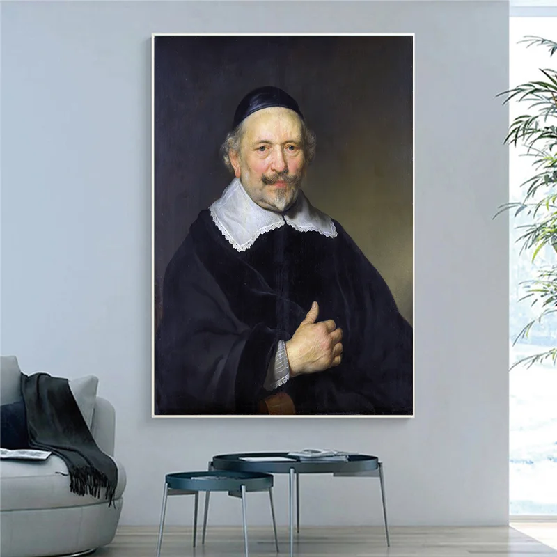 Rembrandt Harmenszoon Van Rijn Famous Master Artist Portrait of a Man Canvas Painting Poster Print Living Room Decor Wall Art