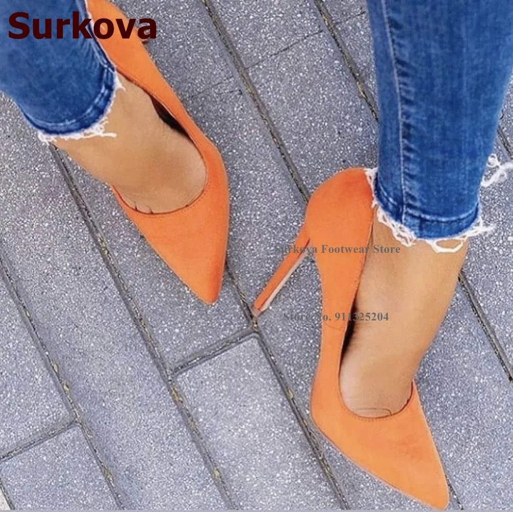 Surkova 12cm High Heel Suede Wedding Shoes Purple Red Blue Shallow Cut Pointed Toe Dress Pumps Slip-on Banquet Shoes Size45