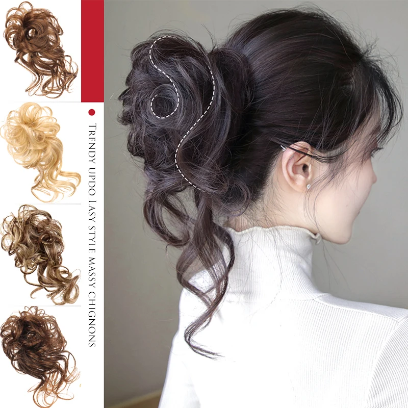 Massy-moño sintético para mujer, postizos Updo a la moda, extensiones de cabello con Clip, accesorios de Color Natural