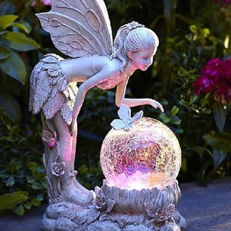 Angel Figure Solar Powered Exquisite Resin Durable Weather-resistant Micro Landscape Crafts Sculpture Ornaments Unique Design