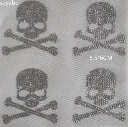 6PC/Lot Little Skull Hot Fix Rhinestones Strass Iron-On Transfer Applique Patch for Dress Scarf Trouser Fashion Accessory