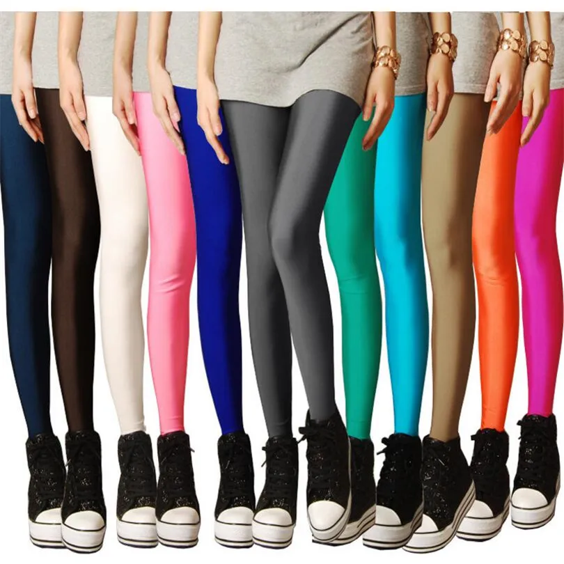 LJCUIYAO Mùa Xuân Mới Chắc Chắn Kẹo Neon Quần Legging Nữ Cao Kéo Dài Legging Nữ Quần Thun Bé Gái Quần Áo Quần Leggin Kích Thước Đầu Cắm