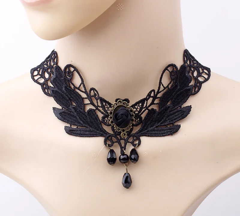 Collares Sexy Gothic Chokers Crystal Black Lace Neck Necklace Vintage Heart Pendant Women Chocker Steampunk Jewelry чокер image 3