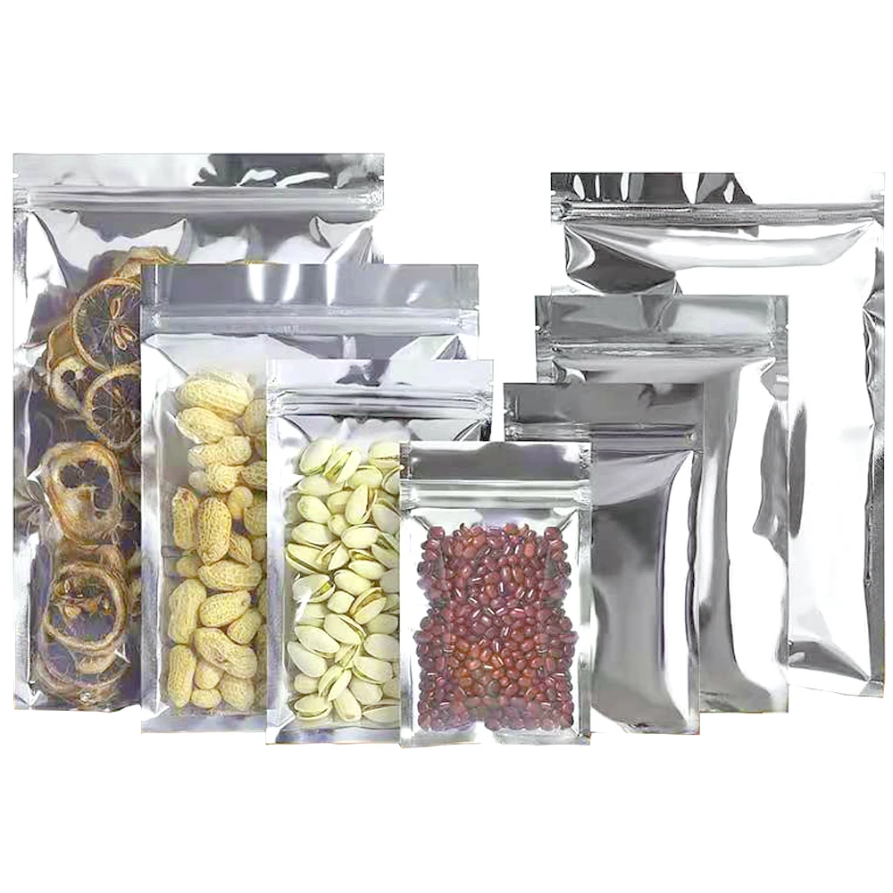 100Pcs/Lot Resealable Reusable Tear Notch Food Storage Packaging Pouches for Snack Coffee Tea Clear Aluminum Foil Zip Lock Bag