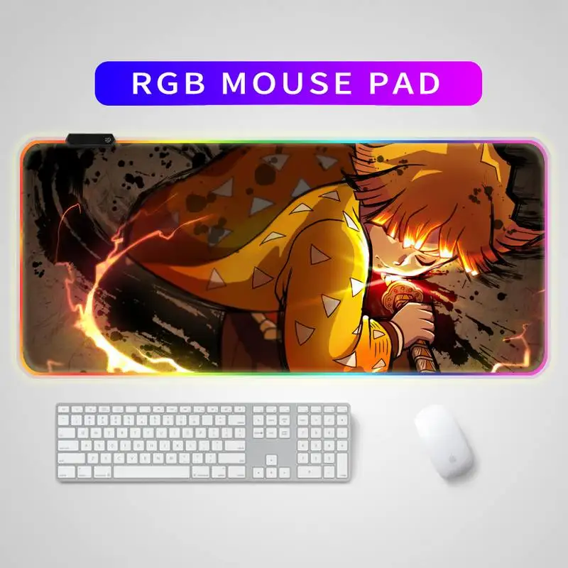 

Anime Demon Slayer Mousepad Gaming Mouse Pad RGB LED Gamer Mat Computer Desk Padmouse Keyboard Kamado Nezuko Locrkand manga mat