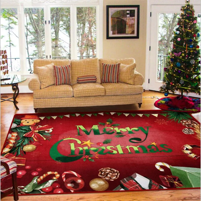 

Merry Christmas Rug Soft Flannel 3D Printed Rugs Parlor Mat Area Rugs Anti-slip Large Carpet Rug Living Room Decor D-001