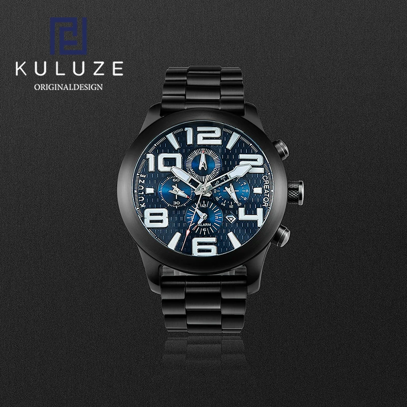 KULUZE Titanium Watch Black PVD Coated Diving Watch Famous Men Pilots Sport Number Glow in the Barkwatch Scanseconds Watch