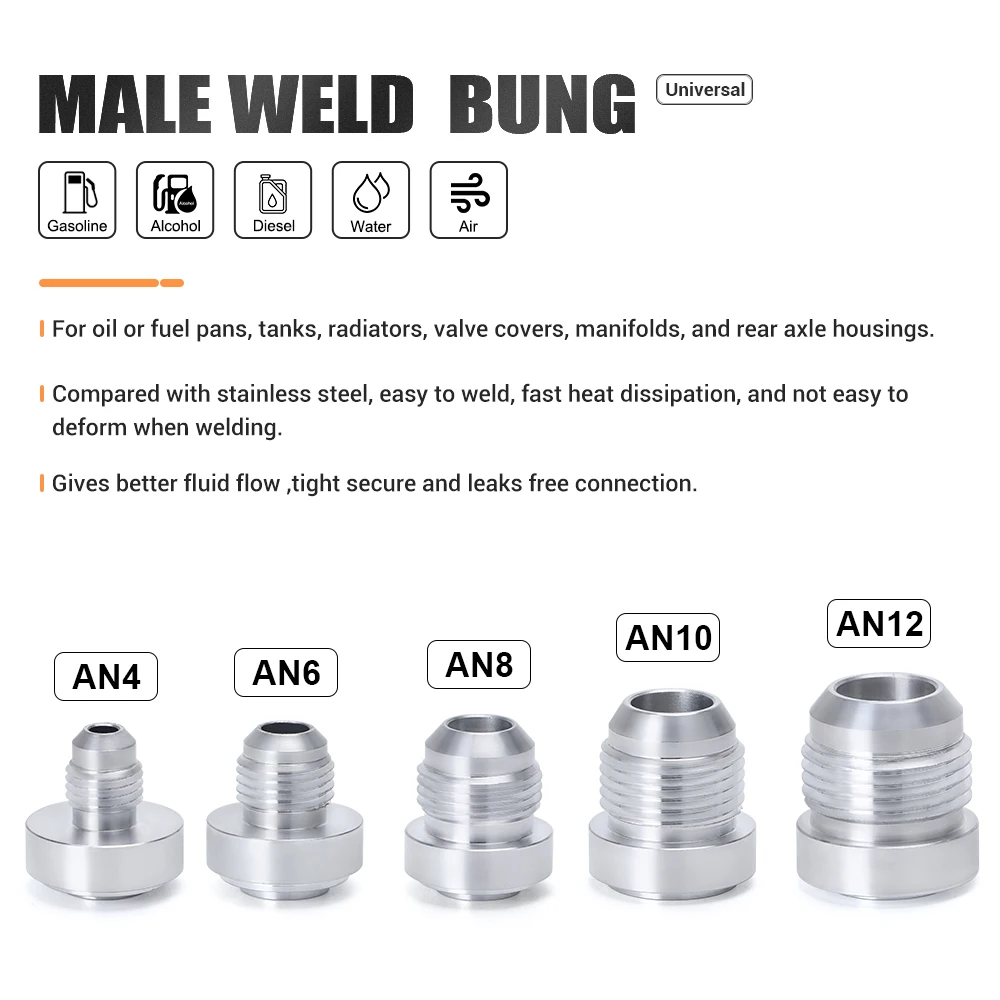 Top Quality Aluminum AN4 6 8 10 12 AN Straight Male Weld Fitting Adapter Weld Bung Nitrous Hose Fitting Silver