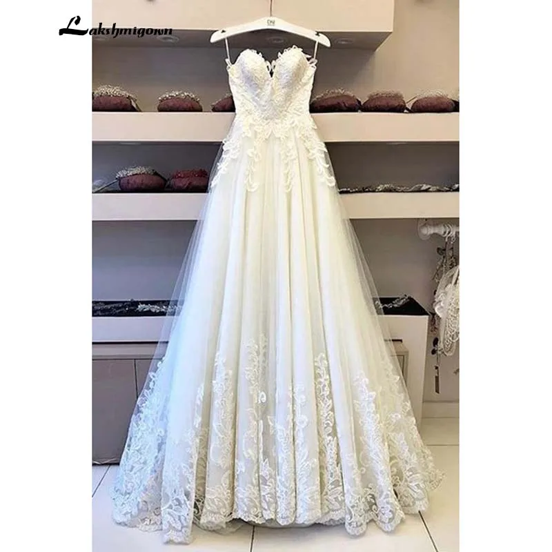 

Romantic Sweetheart Spaghetti Straps Lace Wedding Dresses with Appliuqes Women Plus Size Bridal Gowns vestidos de novia