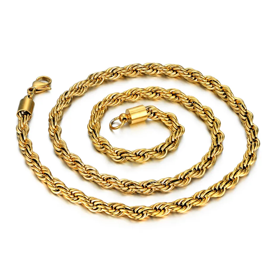 Twist Hip Hop Stainless Steel Long Chain Necklace Men Jewelry Wholesale,Brand Hippie Gold Color Male Necklace Chain Jewelry Gift