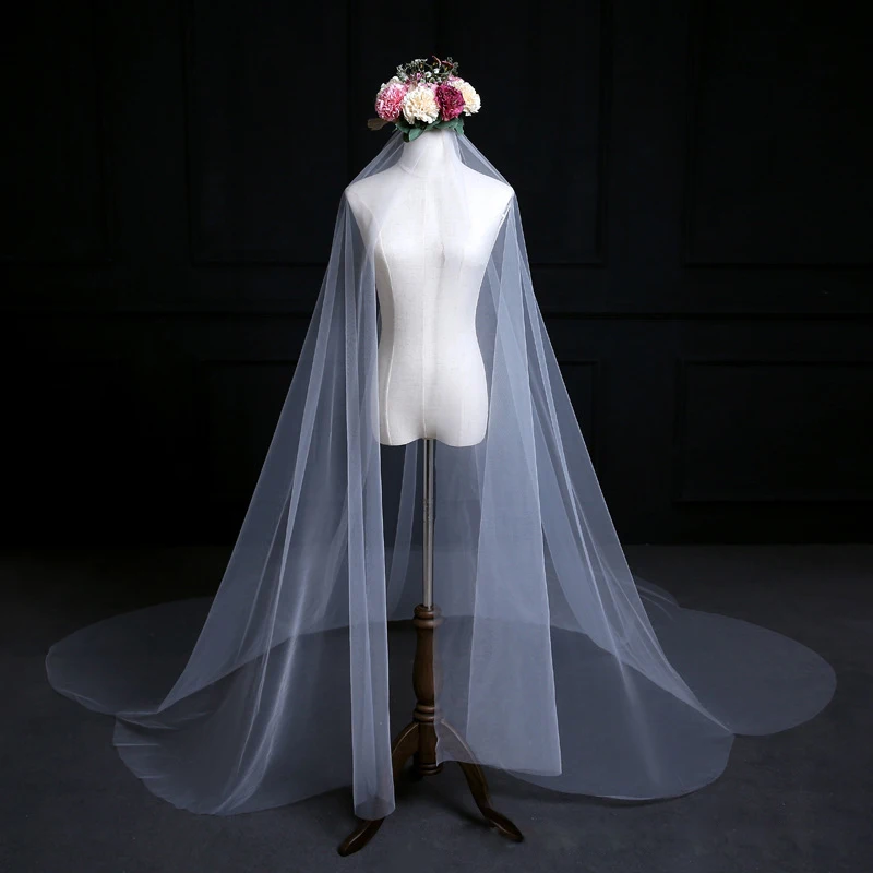 Mingli Tengda One Layer 3M 4M 5M Long Veil With Comb Bridal Solid Tulle Voile Mariage Cathedral Wedding Accessories Bride Velo