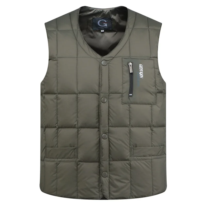 Men\'s Lightweight White Duck Down Jacket Vest 2023 Winter Warm Sleeveless V-neck Button Down Waistcoat Male Fashion Casual Vest