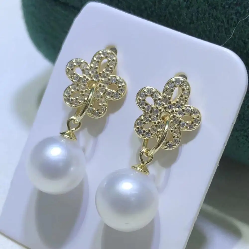 

Flower 925 Silver Earrings Mountings Jewelry Parts Fittings Women's Accessories for Pearls Crystal Agate Coral Jade Stone
