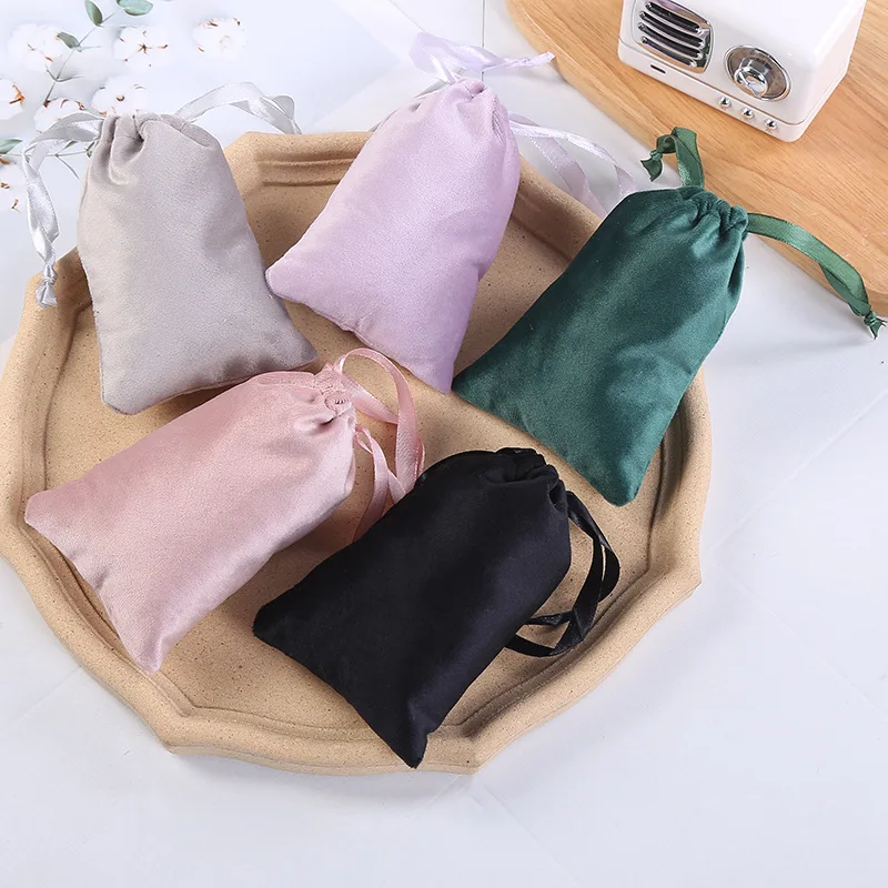 50pcs/lot 8x10cm/10x15cm Jewelry Drawstring Velvet Pouches Lipstick Cosmetics Packaging Bags Custom Logo Printed