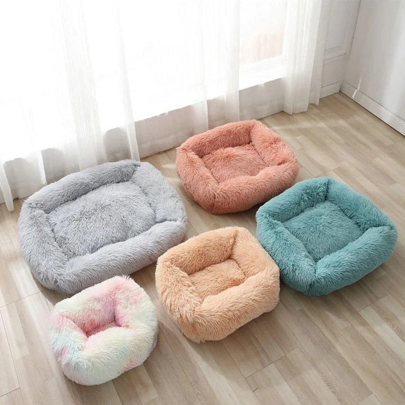 Square Plush Big Dog Bed Soft and Warm Dog Sofa Winter Thick Pet Litter Solid Color Cat Bed Cat Basket Kennel Pet Supplies