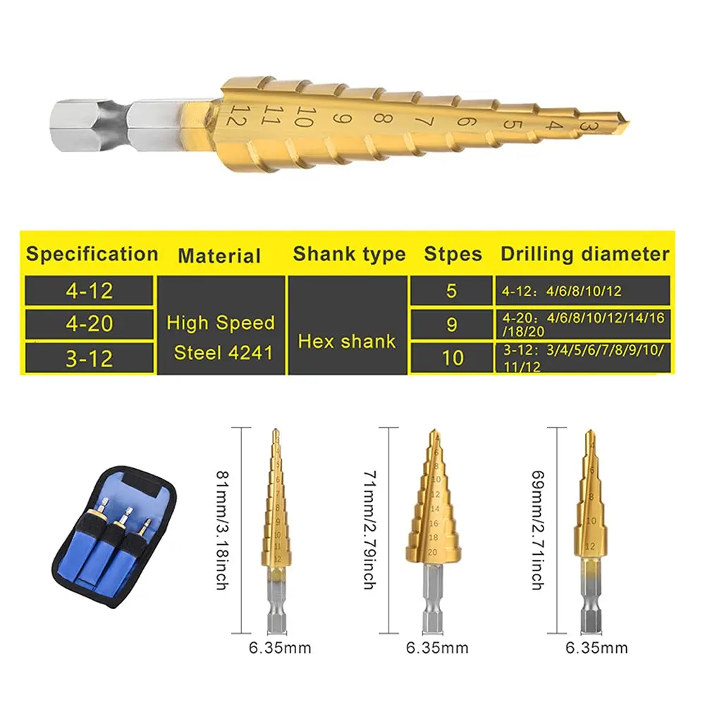 Imagem -02 - Conjunto 312 mm 4-12 mm 420 mm Hss Reta Sulco Passo Broca Titânio Revestido de Madeira Metal Buraco Cortador Núcleo Ferramentas de Perfuração Conjunto Peças
