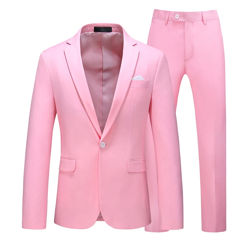 Men\'s Suit Jacket with Pant Slim Fit Formal Clothing Business Work Wedding Tuxedo Set Blazer Trousers White Pink Red Suits Man