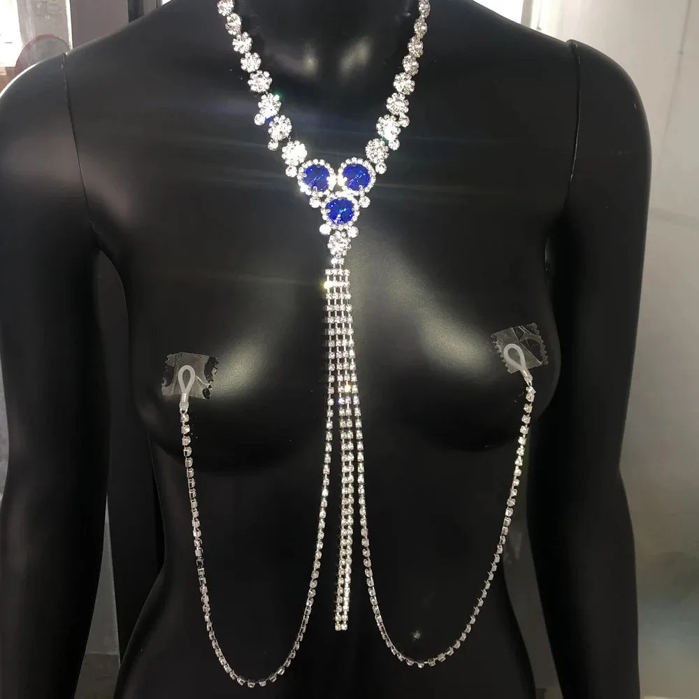 

Non Piercing Rhinestone Sexy Nipple Chain Jewelry Necklace for Women Nightclub Luxury Crystal Fake Nipple Piercing Body Jewelry