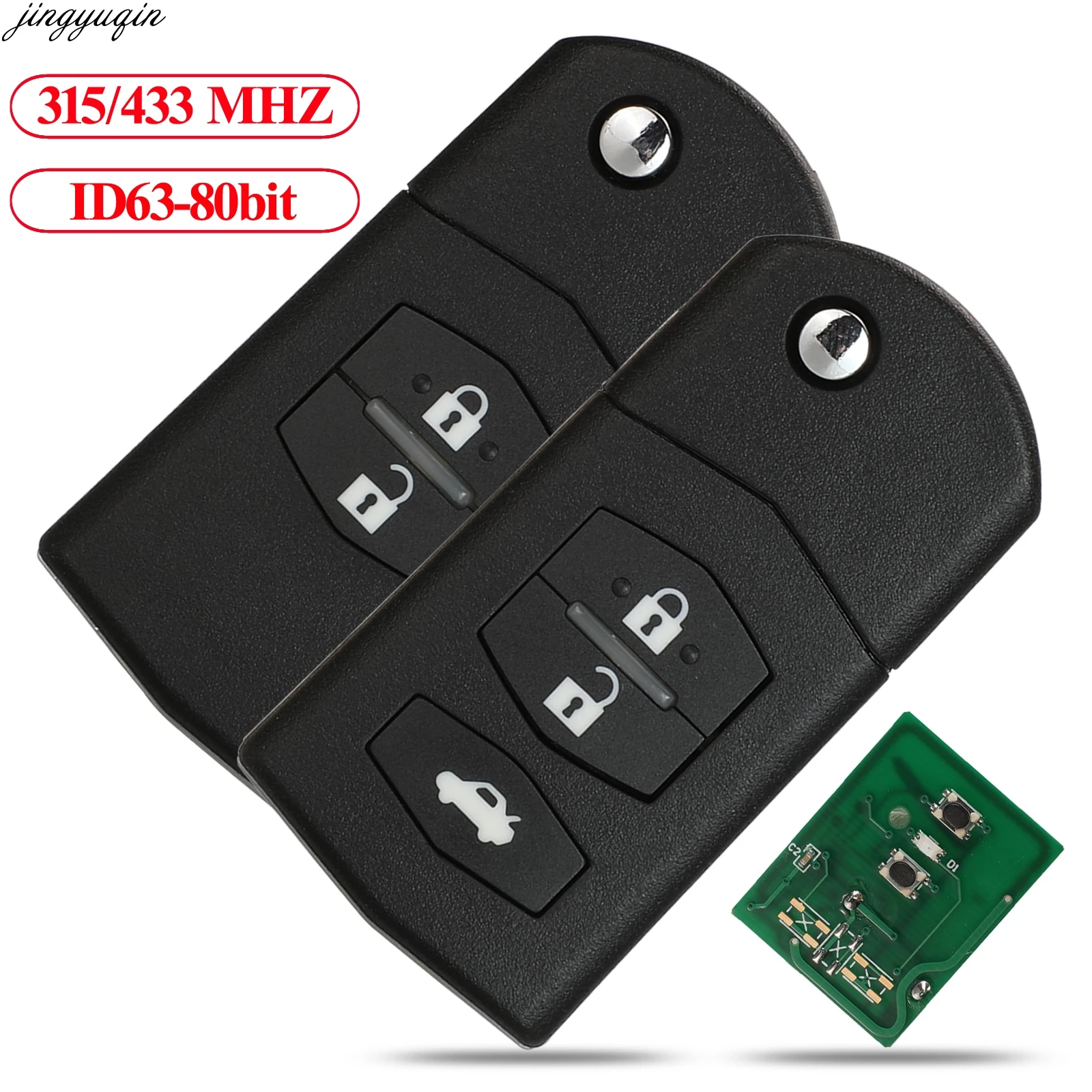 

Jingyuqin 5pcs Flip Remote Control Car Key 315/433Mhz 4D63 80bit For Mazda 3 M3 Axela 6 M6 Atenza 41797/41528 41521 41840 2 BTNS